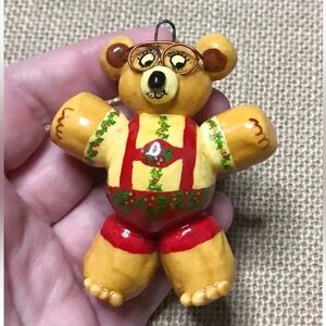 Teddy Bear In Lederhosen Salt Dough Ornament Christmas Kitsch Whimsical Cottage